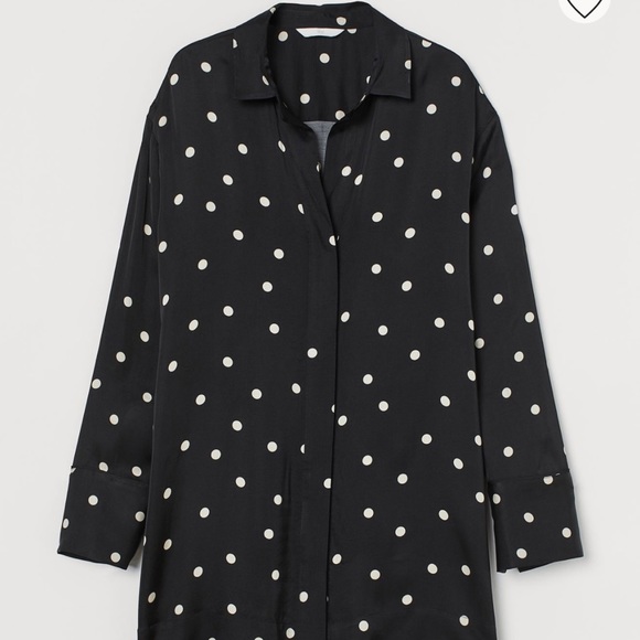 Polka dot lounge viscose set: long shirt and pants - Picture 2 of 8